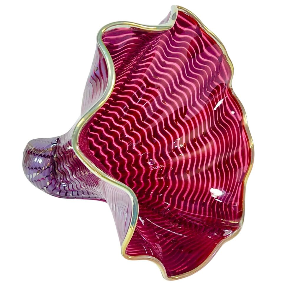 Glass Ruffle Handkerchief Vase Colorful Vibrant Persian' Sculpture Handblown